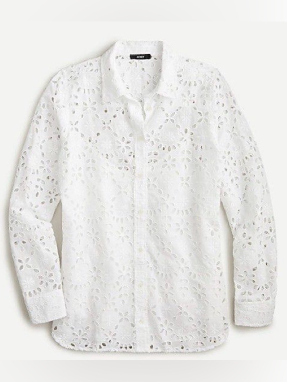 EUC, J Crew White Floral Eyelet Lace Long Sleeve Button-Down Shirt, Size 14.